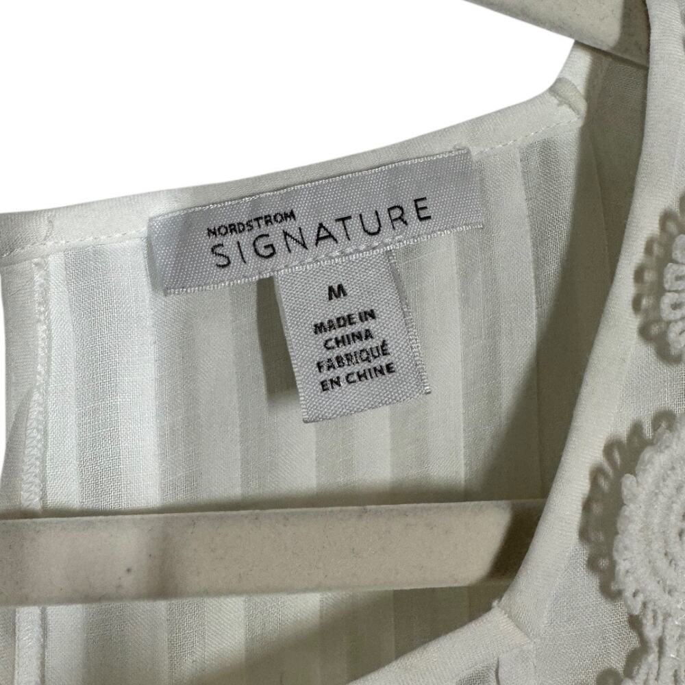 Nordstrom Signature White Peasant Blouse Medium Embroidered Lace Applique Boho - Picture 6 of 8